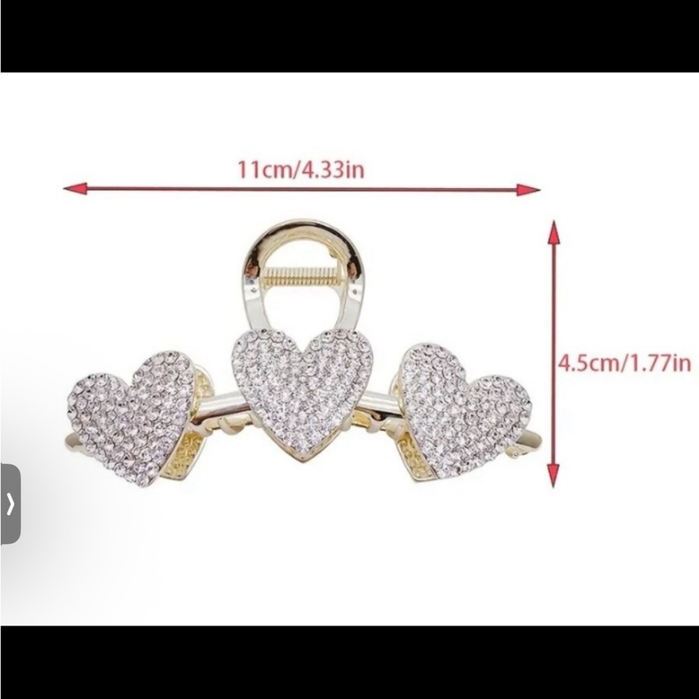 Elegant Gold Heart Hair Clip 2 Golden Hair Clip Heart 1 Rhinestone Hair Clip - Picture 5 of 9